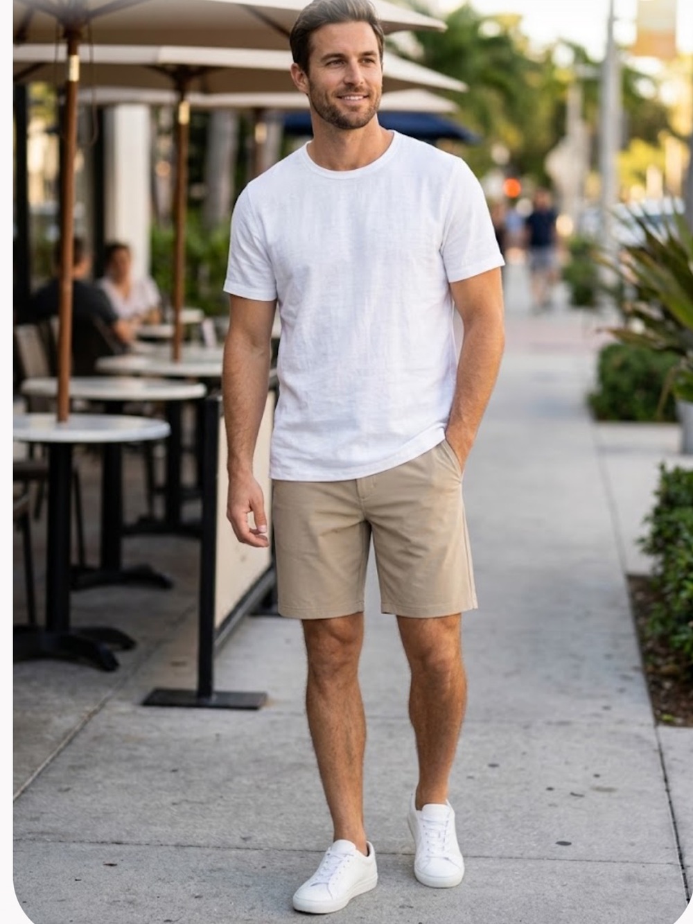 RHONE Men's Light Khaki Flat-Front Performance Shorts
